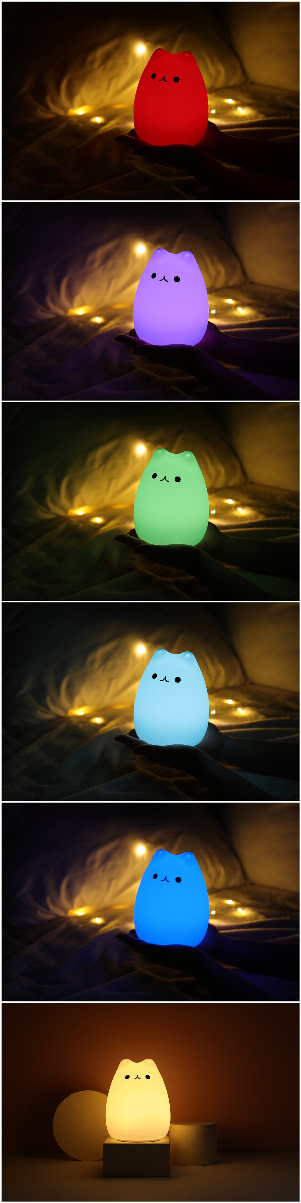 Mini Popular Cat Baby Night Lamp 7-color Pat Touch Color-changing Eye Protection Bedroom Bedside Night Light Gift Children The Home Essentials