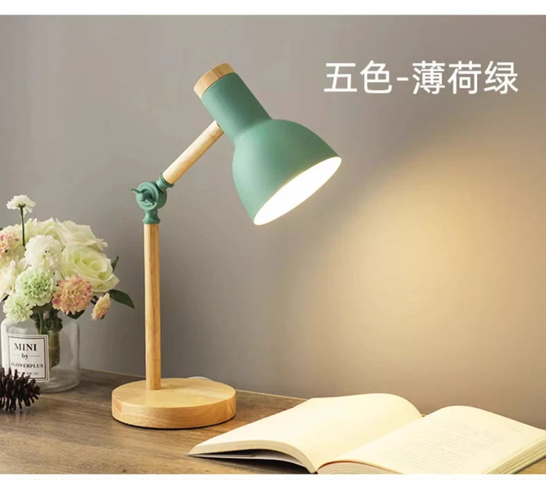 Creative Nordic Table Lamp Wooden Art LED Turn Head Simple Bedside Desk Light/Eye Protection Reading&Bedroom Study Lamp The Home Essentials