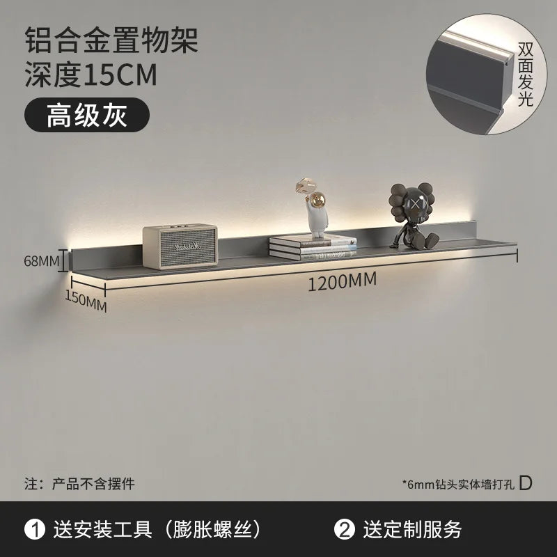 Luminous LED Storage Rack Aluminum Alloy Wall Holder L-shaped One-word Bookshelf for Living Room Metal Glowing Display Shelf The Home Essentials