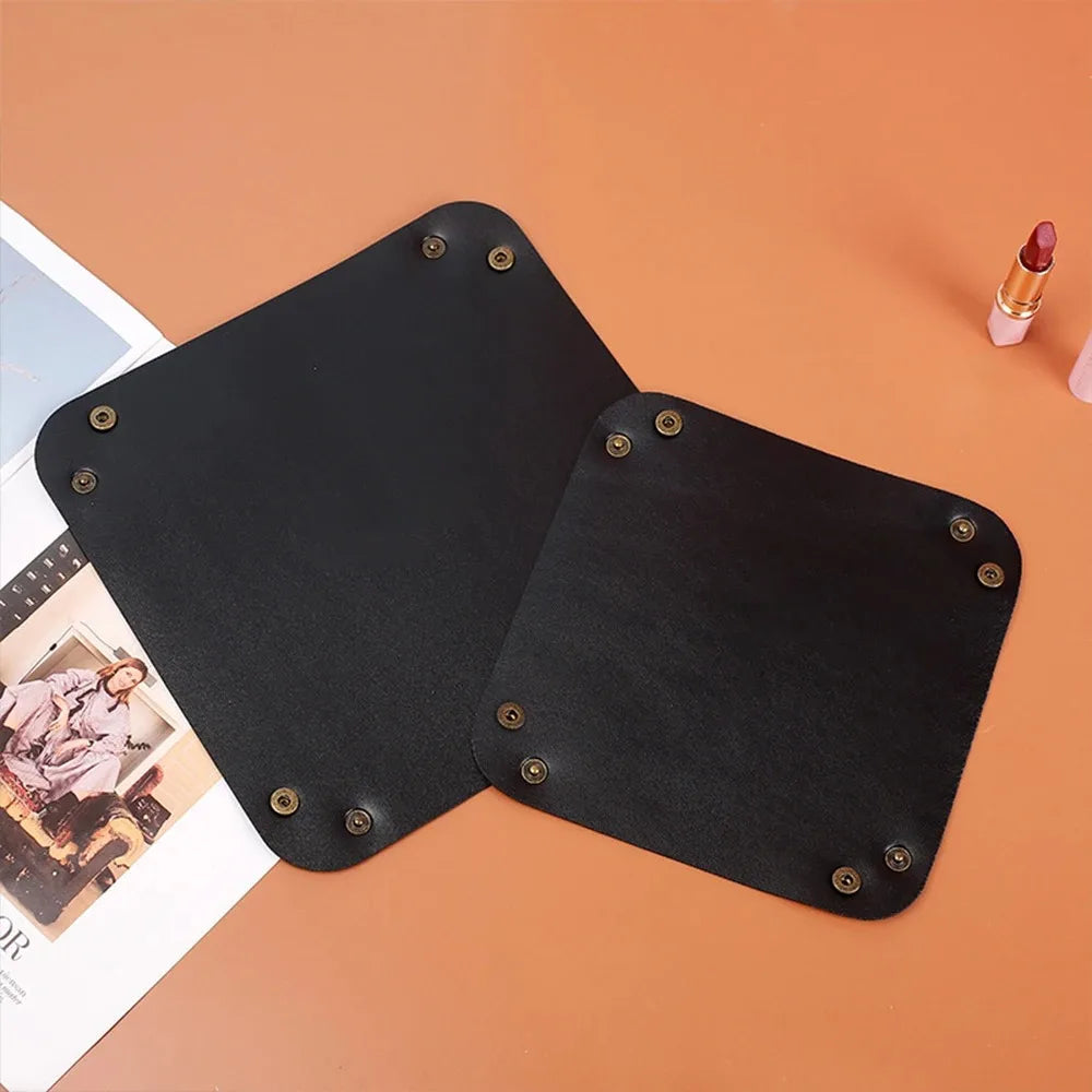 1PC 25X25CM Leather Tray Foldable Table Storage Box Jewelry Key Coin Desk Top Organizer Entryway Nightstand Home  Decoration The Home Essentials