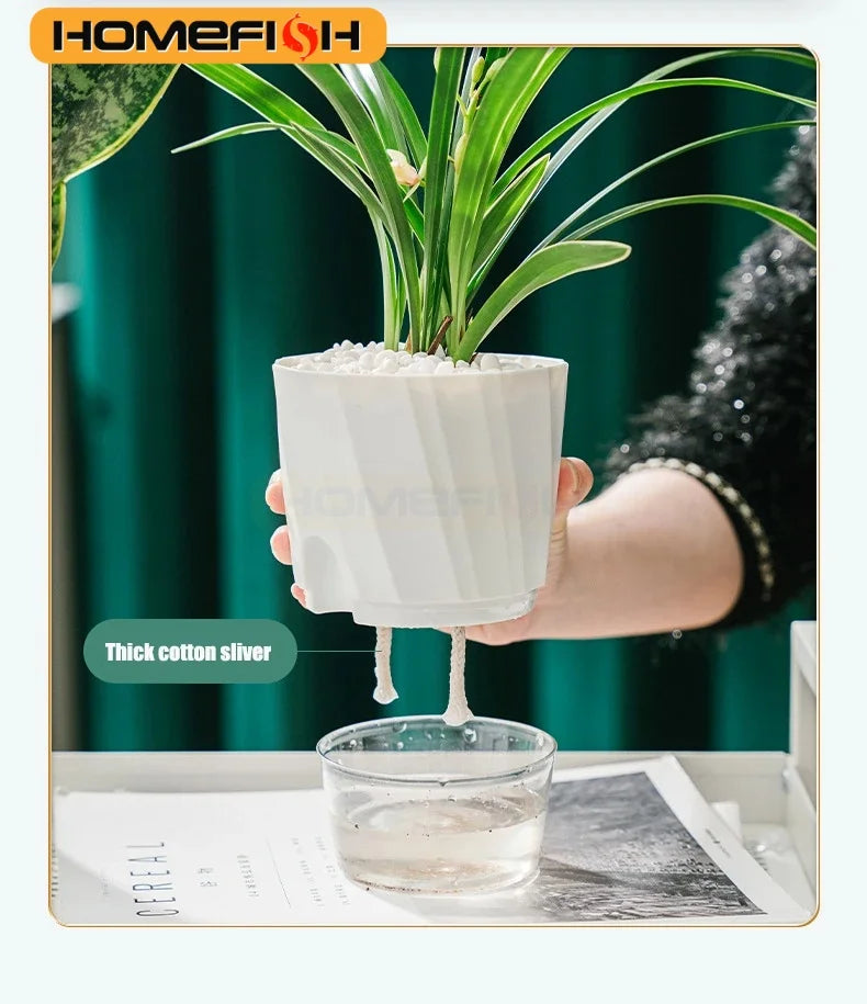 Lazy Hydroponic Flower Pot Automatic Water-Absorbing Flowerpot Transparent Double Layer Plastic Self Watering Planter Office The Home Essentials
