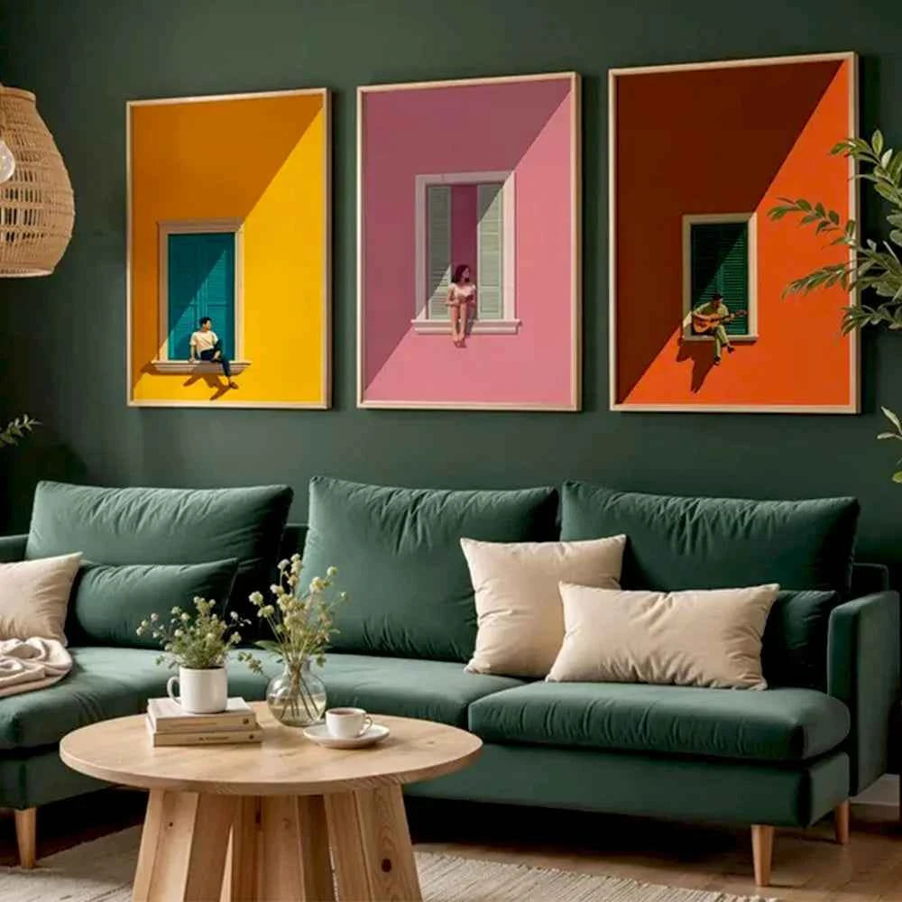 Modern Minimalist Style Color Block Windowsill Figure Canvas Painting Abstract Geometric Colorful Window Figure Art Poster Decor
