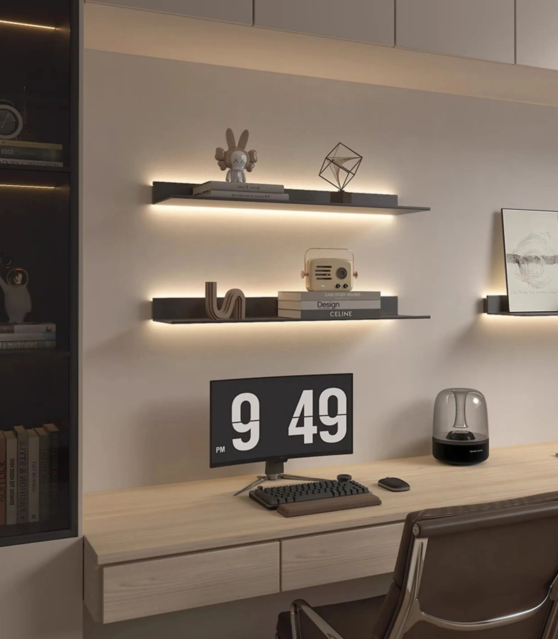 Luminous LED Storage Rack Aluminum Alloy Wall Holder L-shaped One-word Bookshelf for Living Room Metal Glowing Display Shelf The Home Essentials