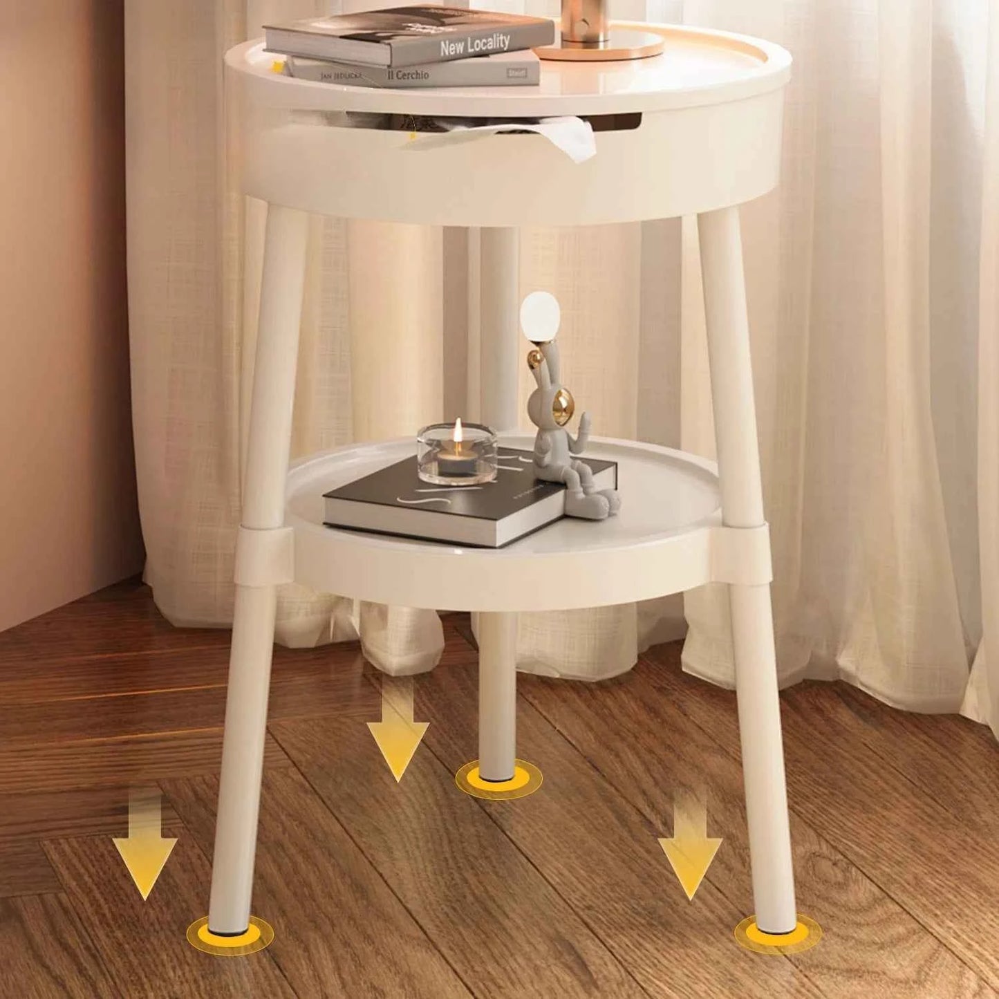 White Round Coffee Tables Creative Fashion Furniture Minimalist Nightstand Modern Bedroom Mobile Side Table Personality Design