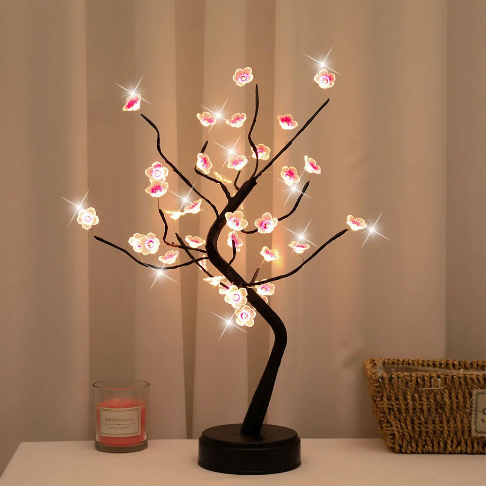 Table Tree Night Light USB/Battery Powered Touch Switch Artificial Bonsai Cherry Blossom Desktop Tree LED Lamp Light Decoration The Home Essentials