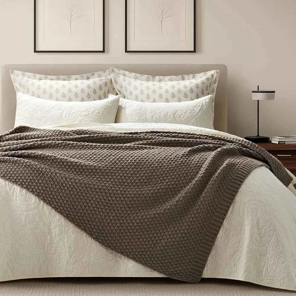 Chunky Chenille Knit Throw Blanket or Couch, Sot Luxurious Moss Stitch Blankets or Bed, Cozy Decorative armhouse Knitted Throws