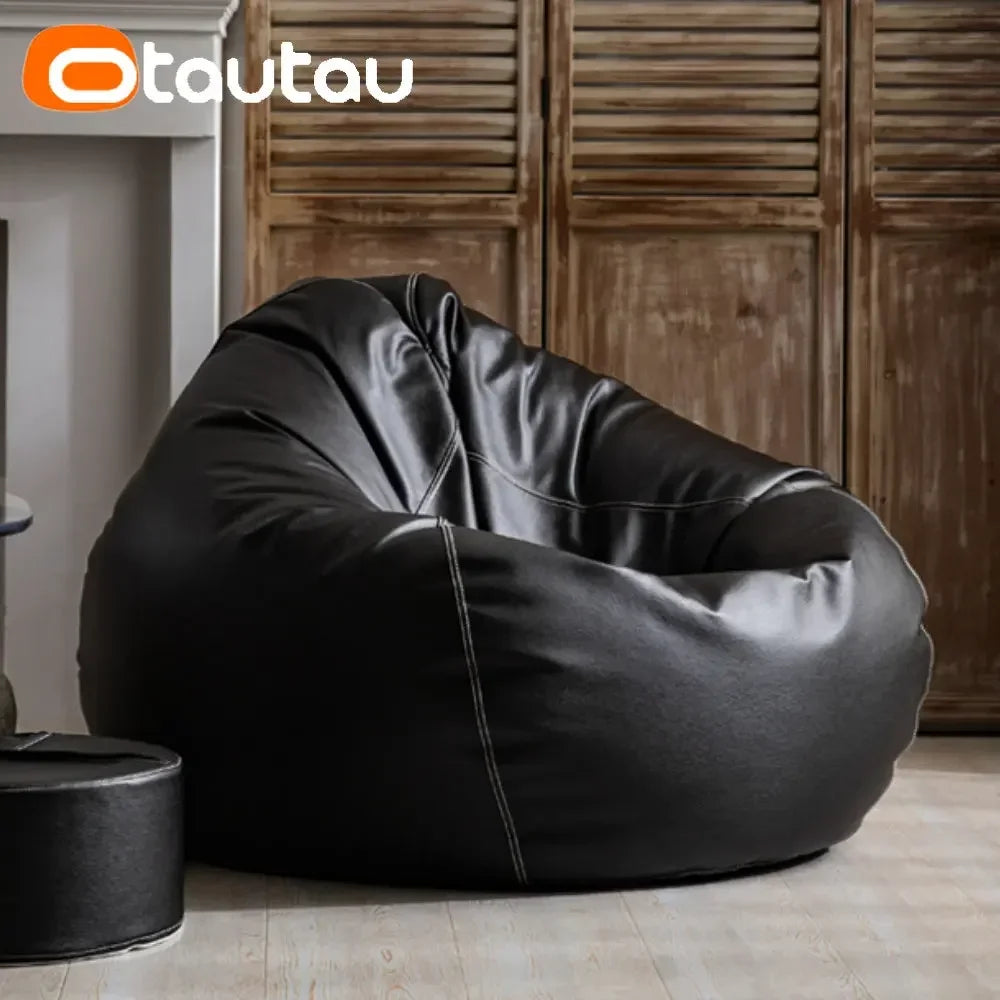 OTAUTAU 2.3ft 70cm Faux Leather Bean Bag Sofas with Filler Comfy Beanbag Sofa Puff Floor Seat Chaise Lounge Pouf Chair DD004