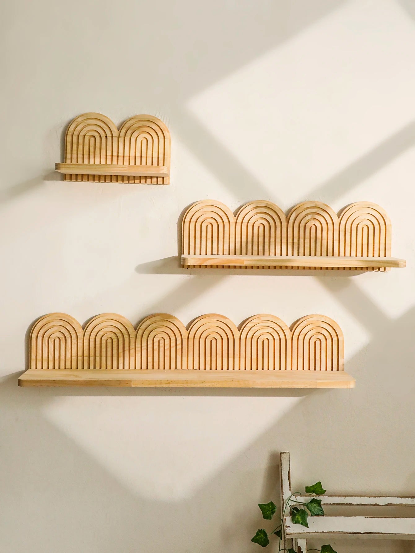 1pc Rustic Wooden Wall Mounted Shelves, Rainbow Arch Design, Decorative Display Racks for Succulents, Crystals & Home Decor Gift
