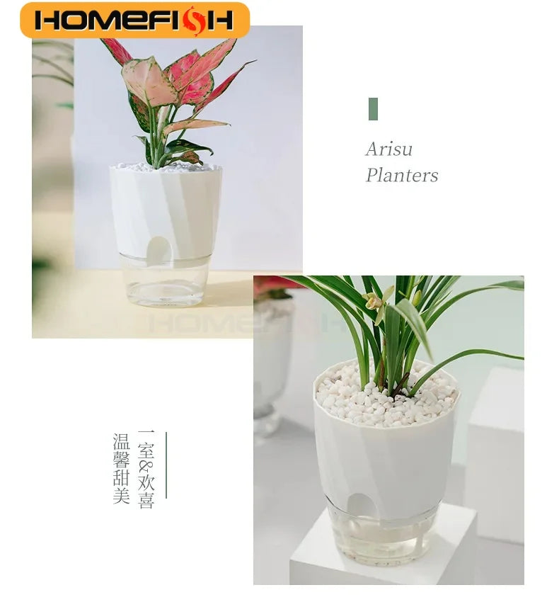 Lazy Hydroponic Flower Pot Automatic Water-Absorbing Flowerpot Transparent Double Layer Plastic Self Watering Planter Office The Home Essentials