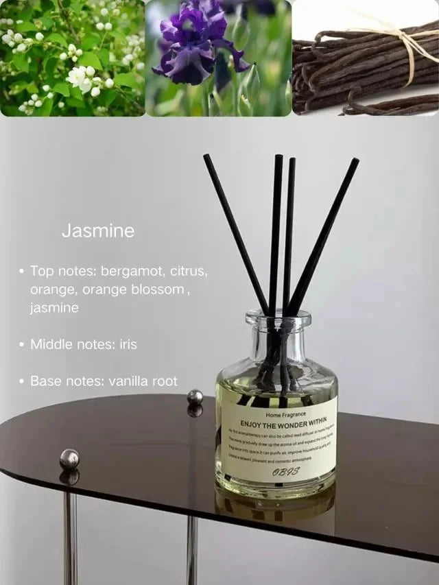 50ml Flameless Home Fragrance Room Flameless Freesia Jasmine Fragrance Oil with Reed Diffuser Stick Home Room Air Freshener Deco The Home Essentials