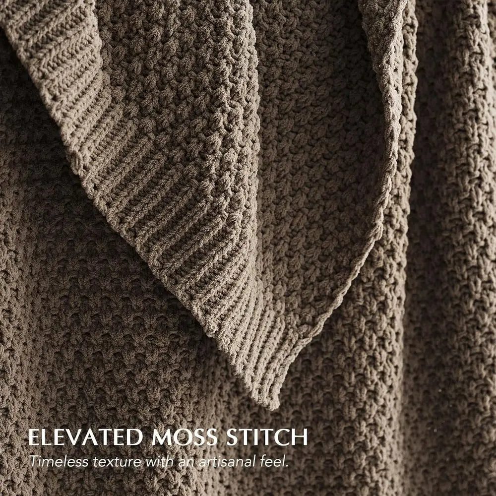Chunky Chenille Knit Throw Blanket or Couch, Sot Luxurious Moss Stitch Blankets or Bed, Cozy Decorative armhouse Knitted Throws The Home Essentials