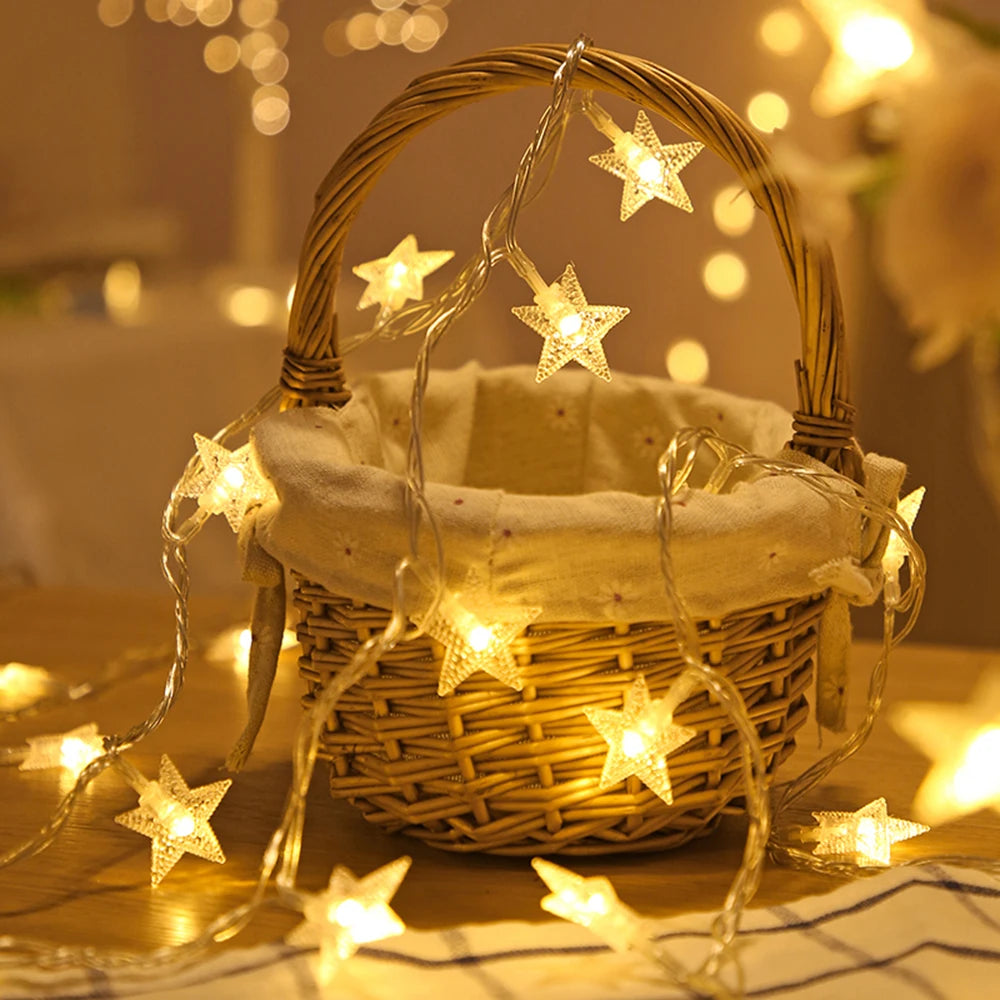 LED Star Fairy Lights Outdoor Chain Lights Garland Bulb String Lights Party Home Wedding Terrace Garden Christmas Decoration The Home Essentials