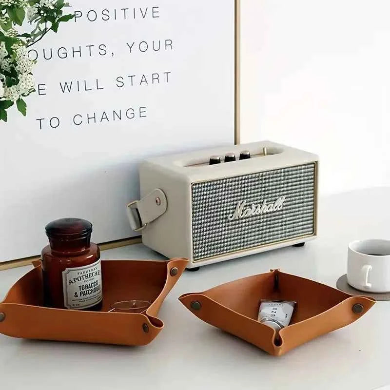 1PC 25X25CM Leather Tray Foldable Table Storage Box Jewelry Key Coin Desk Top Organizer Entryway Nightstand Home  Decoration