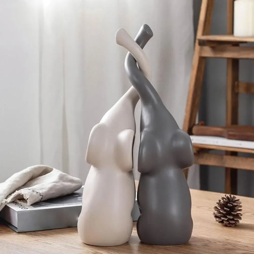 Ceramic Elephant Figurines for Living Room Creative Miniatures Animal Ornaments Crafts and Furnishings 2PCs