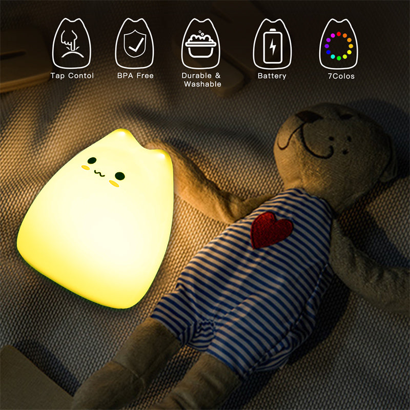 Mini Popular Cat Baby Night Lamp 7-color Pat Touch Color-changing Eye Protection Bedroom Bedside Night Light Gift Children The Home Essentials