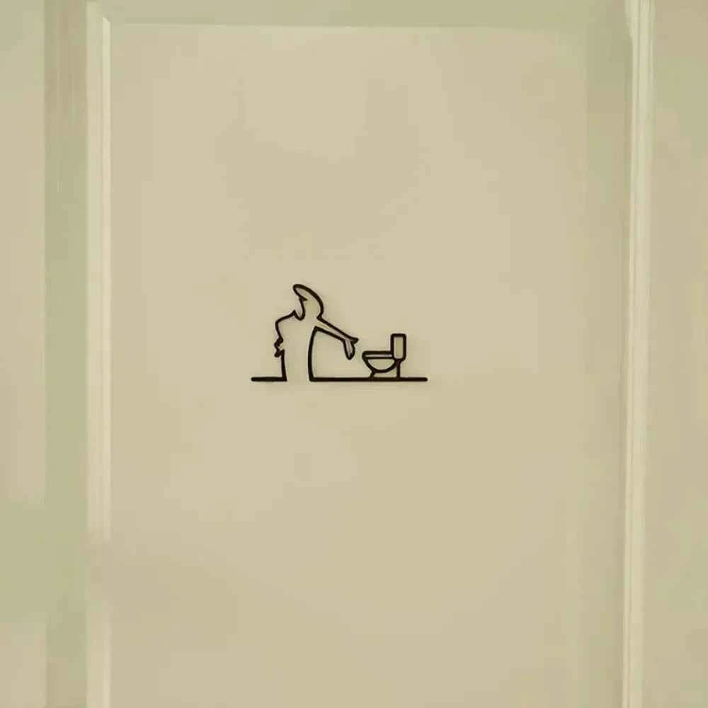 2D Flat Metal Wall Art, Modern Bathroom Decor Sign with Mounting Holes, Easy Install Black Novelty Gift