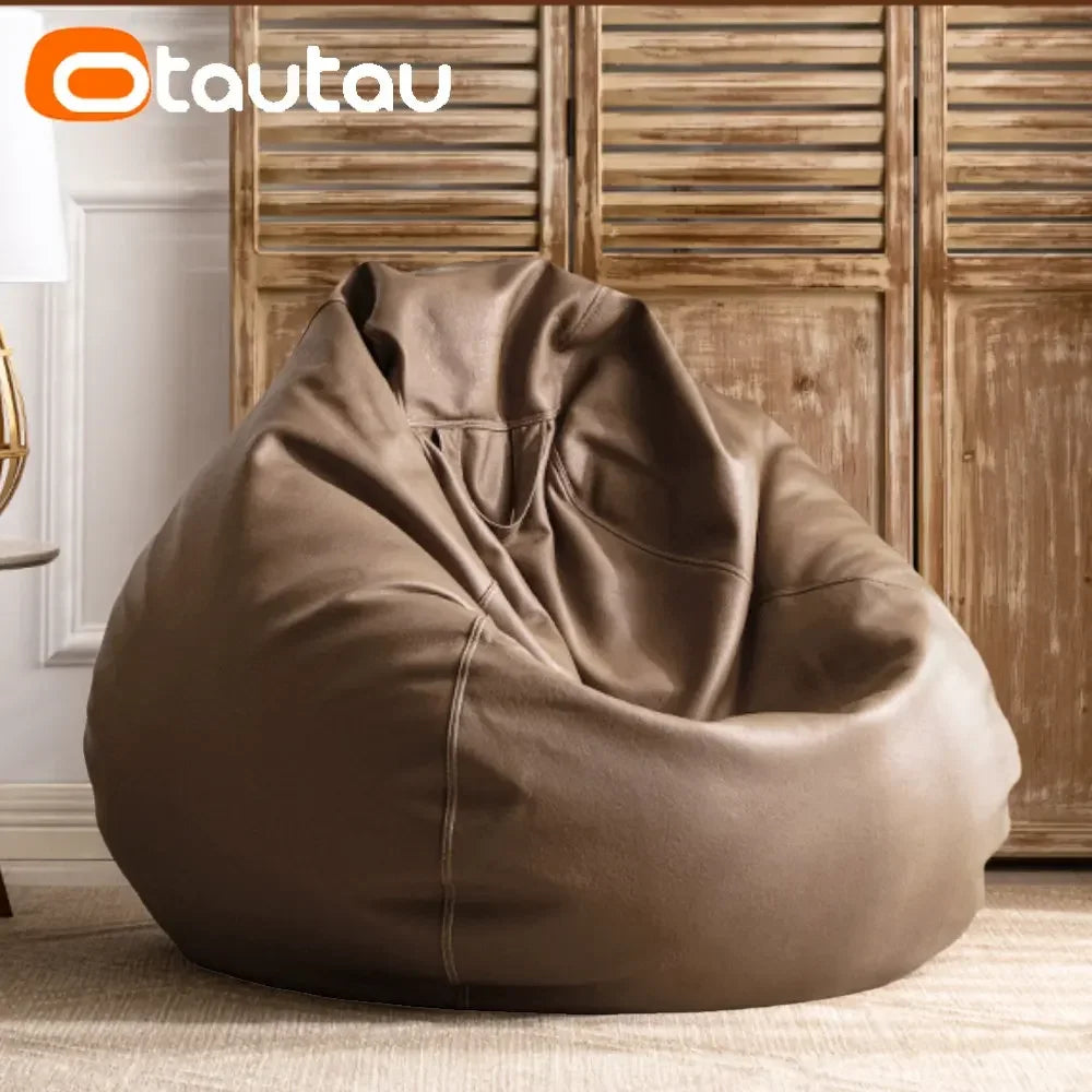 OTAUTAU 2.3ft 70cm Faux Leather Bean Bag Sofas with Filler Comfy Beanbag Sofa Puff Floor Seat Chaise Lounge Pouf Chair DD004