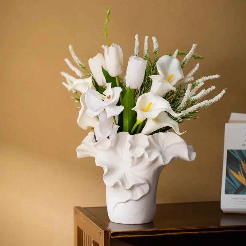 Ceramic Vase Handmade Petal Pleats Flower Vase Flower Arrangement Accessories Terrarium Flowerpot Room Decoration Accessories
