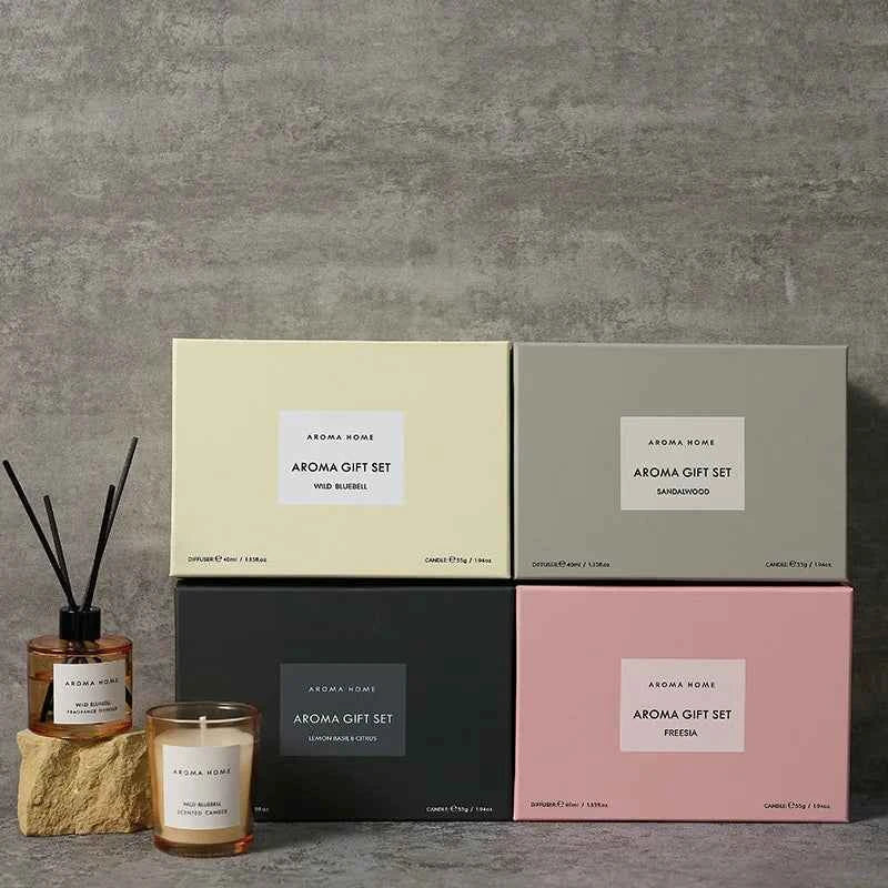 2Pcs Gift Box Set Aromatherapy Essential Oil Rattan Handmade Clear Scented Candle Lamp Companion Return Gift Fragrance Diffuser