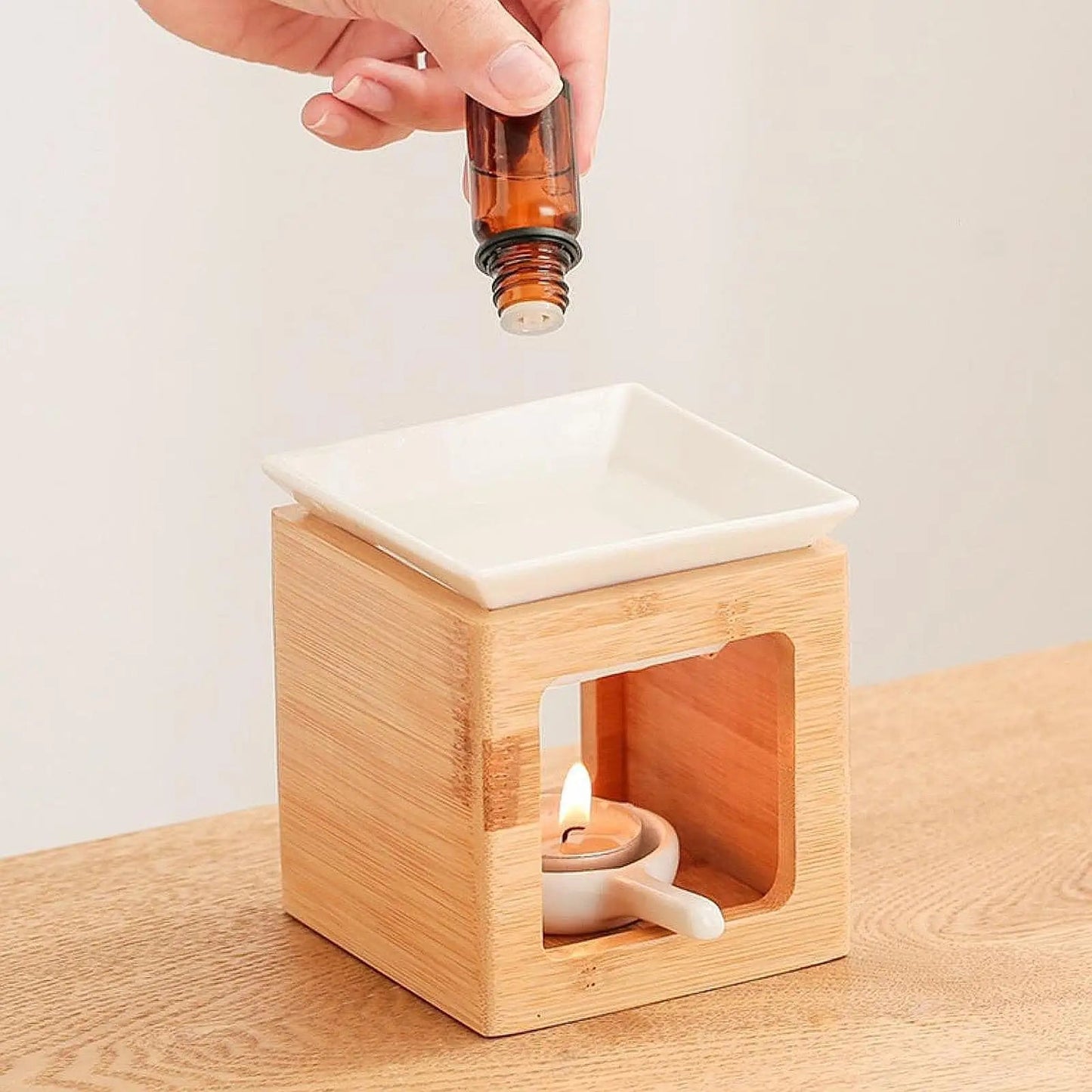 Ceramic Candle Holder Essential Oil Burner Diffuser Furnace Warmer Tealight Candle Wood Base Lamp Porcelain Living Room Decor The Home Essentials