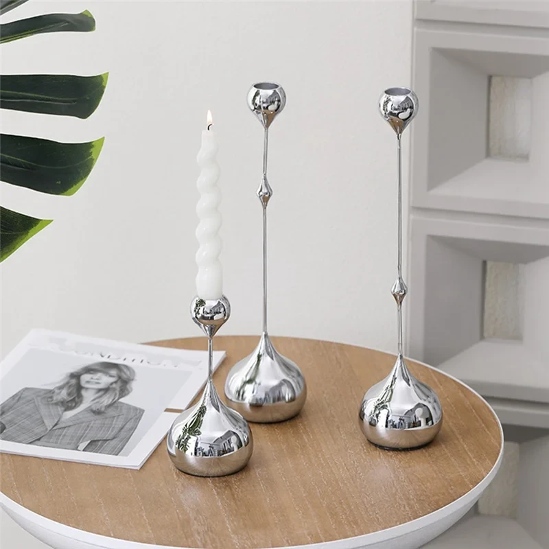 A69ecandle Holder Silver Metal Candlestick Romantic Art Table Decoration For Home Dining,Wedding Photography Props