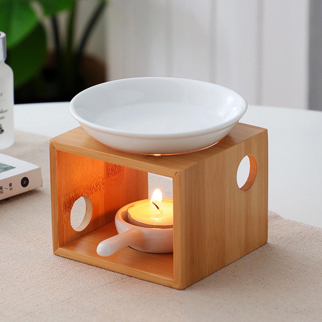 Ceramic Candle Holder Essential Oil Burner Diffuser Furnace Warmer Tealight Candle Wood Base Lamp Porcelain Living Room Decor The Home Essentials
