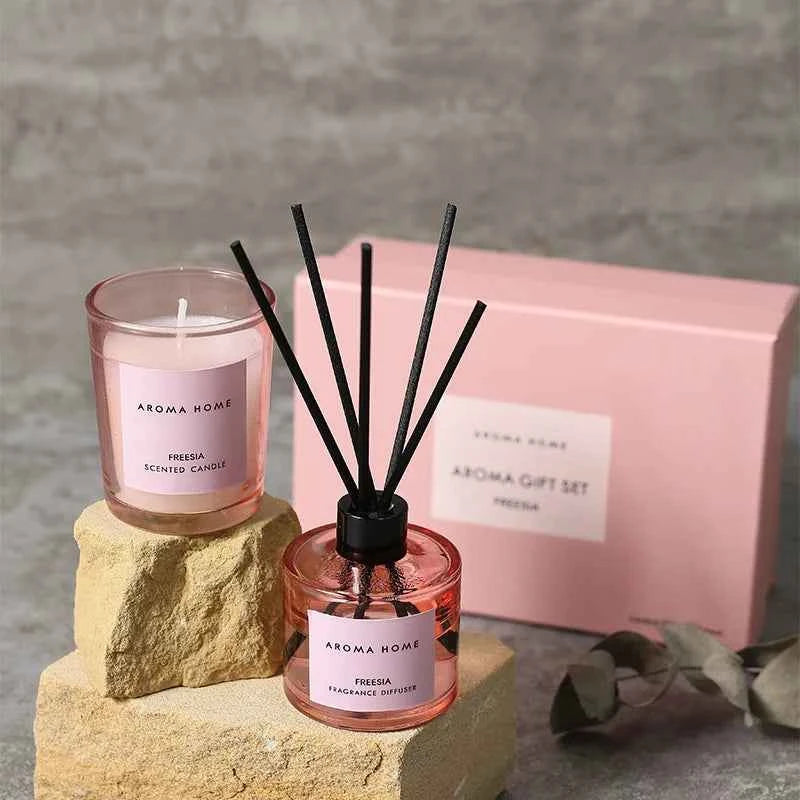 2Pcs Gift Box Set Aromatherapy Essential Oil Rattan Handmade Clear Scented Candle Lamp Companion Return Gift Fragrance Diffuser