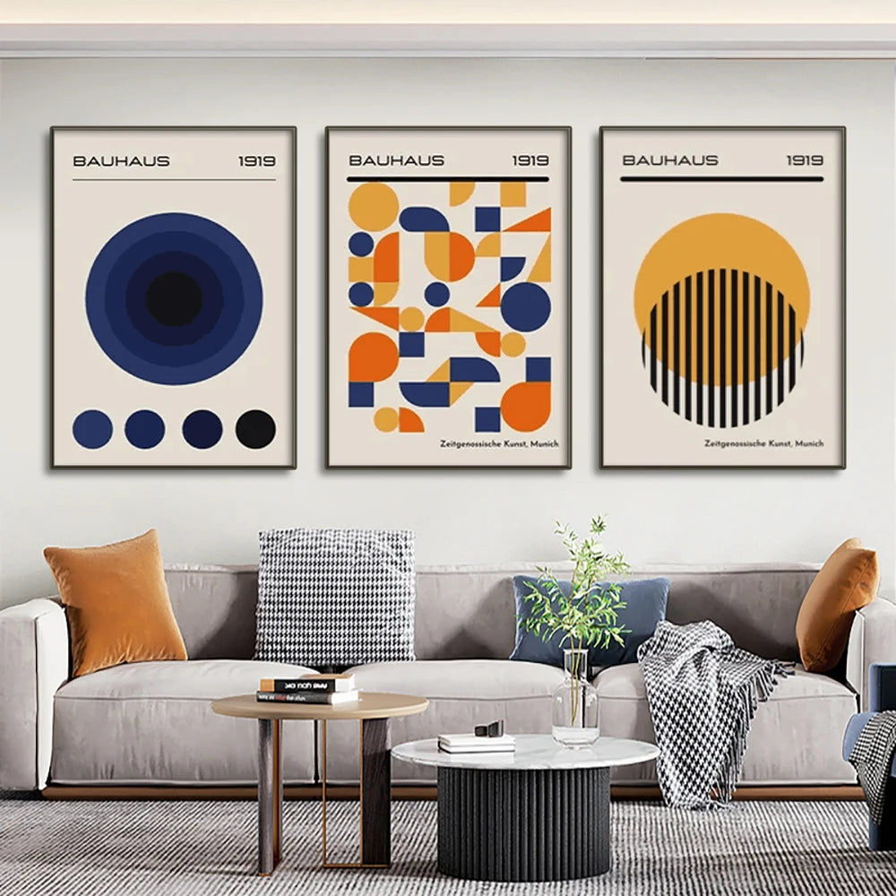 Mid Century Modern Bauhaus Abstract Geometric Posters Wall Art Canvas Painting Prints Pictures Gallery Living Room Interior Home The Home Essentials