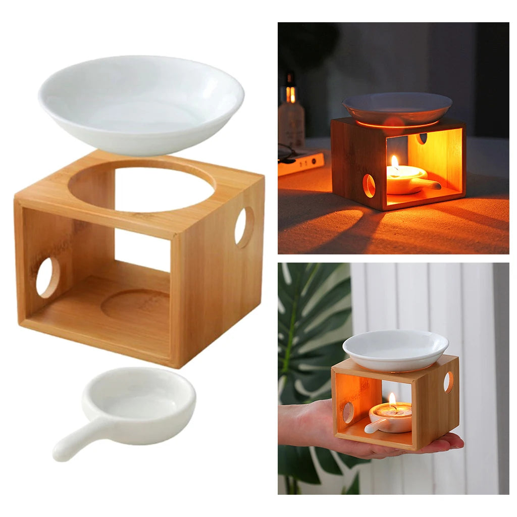 Ceramic Candle Holder Essential Oil Burner Diffuser Furnace Warmer Tealight Candle Wood Base Lamp Porcelain Living Room Decor The Home Essentials