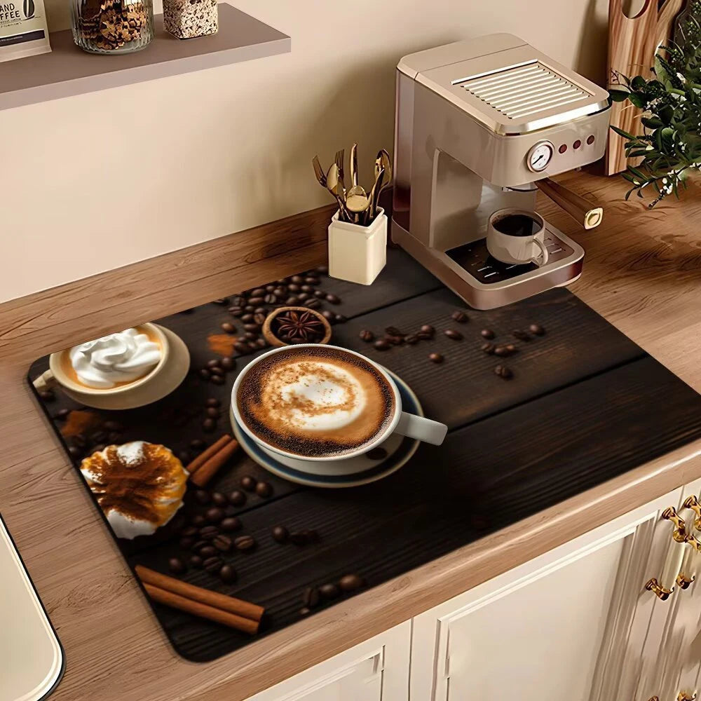 Coffee Machine Mat Waterproof Drain Pad Non-slip Dish Drying Mats for Kitchen Quick Dry Tableware Faucet Placemat Dinnerware The Home Essentials