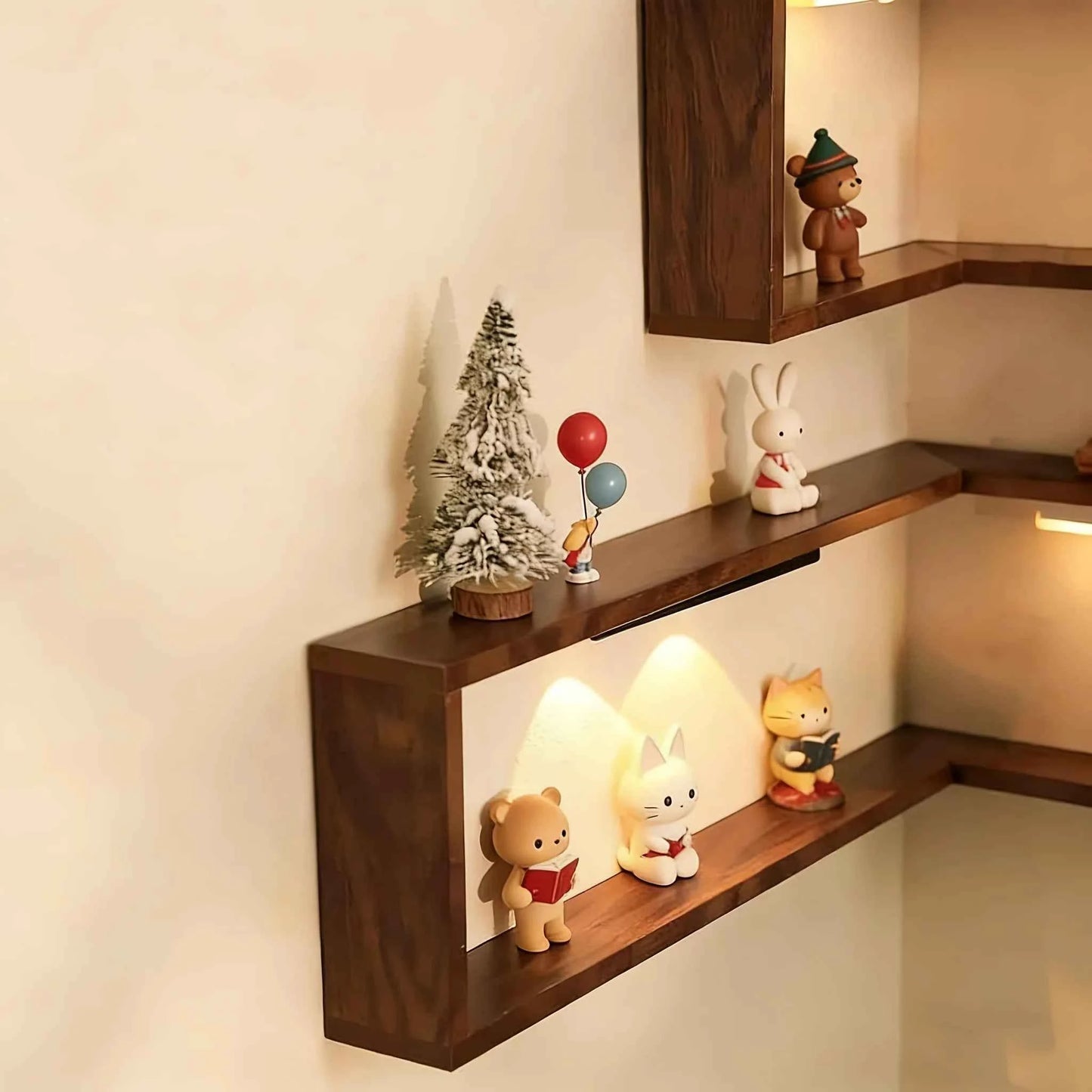 L-Shaped Corner Floating Wall Shelves Wholesale, Wooden Display Shelf with Dividers, Wall Mounted Organizer for Jewelry, Crafts,