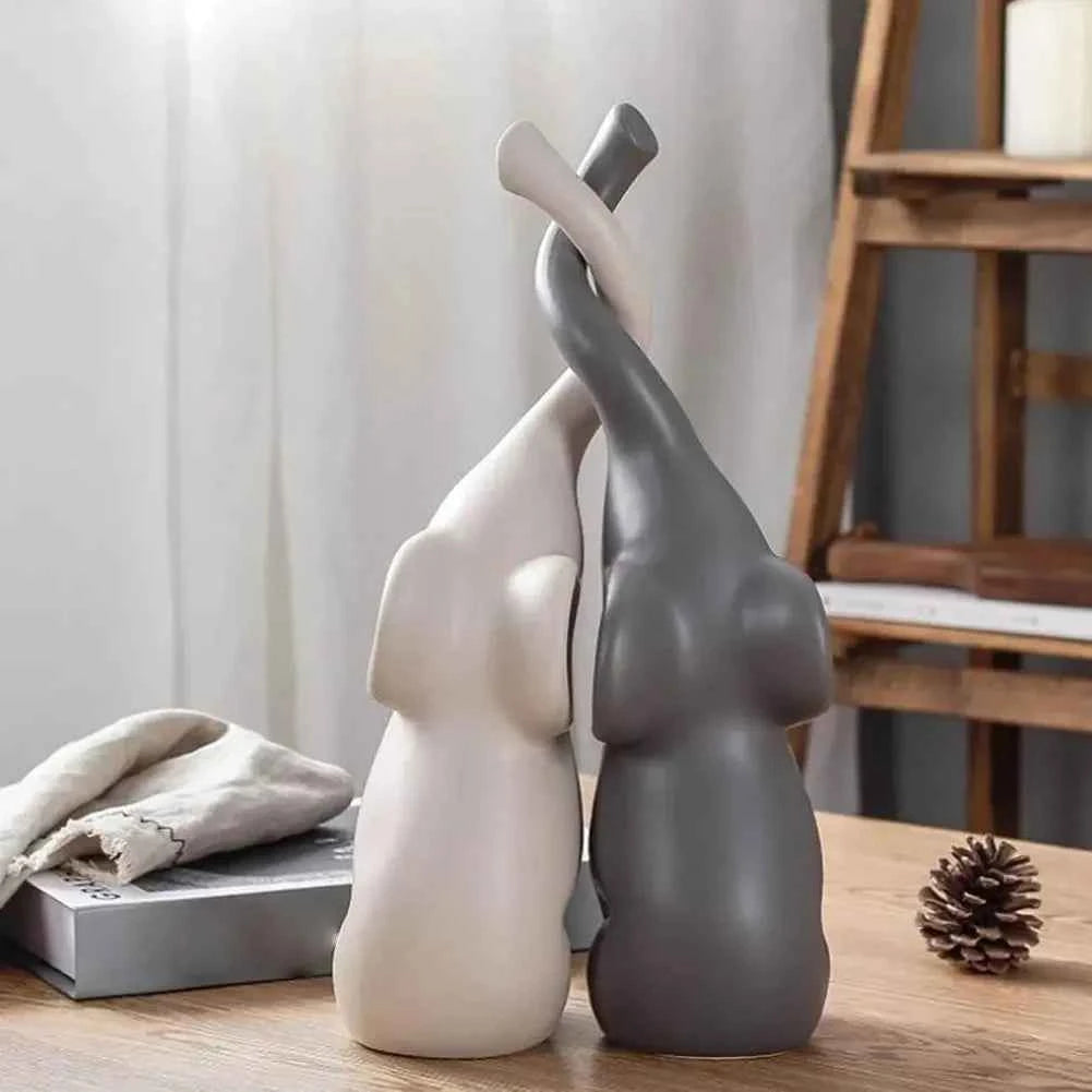 Ceramic Elephant Figurines for Living Room Creative Miniatures Animal Ornaments Crafts and Furnishings 2PCs