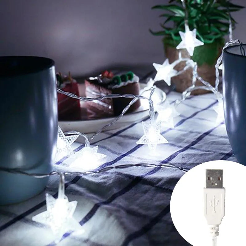 LED Star Fairy Lights Outdoor Chain Lights Garland Bulb String Lights Party Home Wedding Terrace Garden Christmas Decoration The Home Essentials