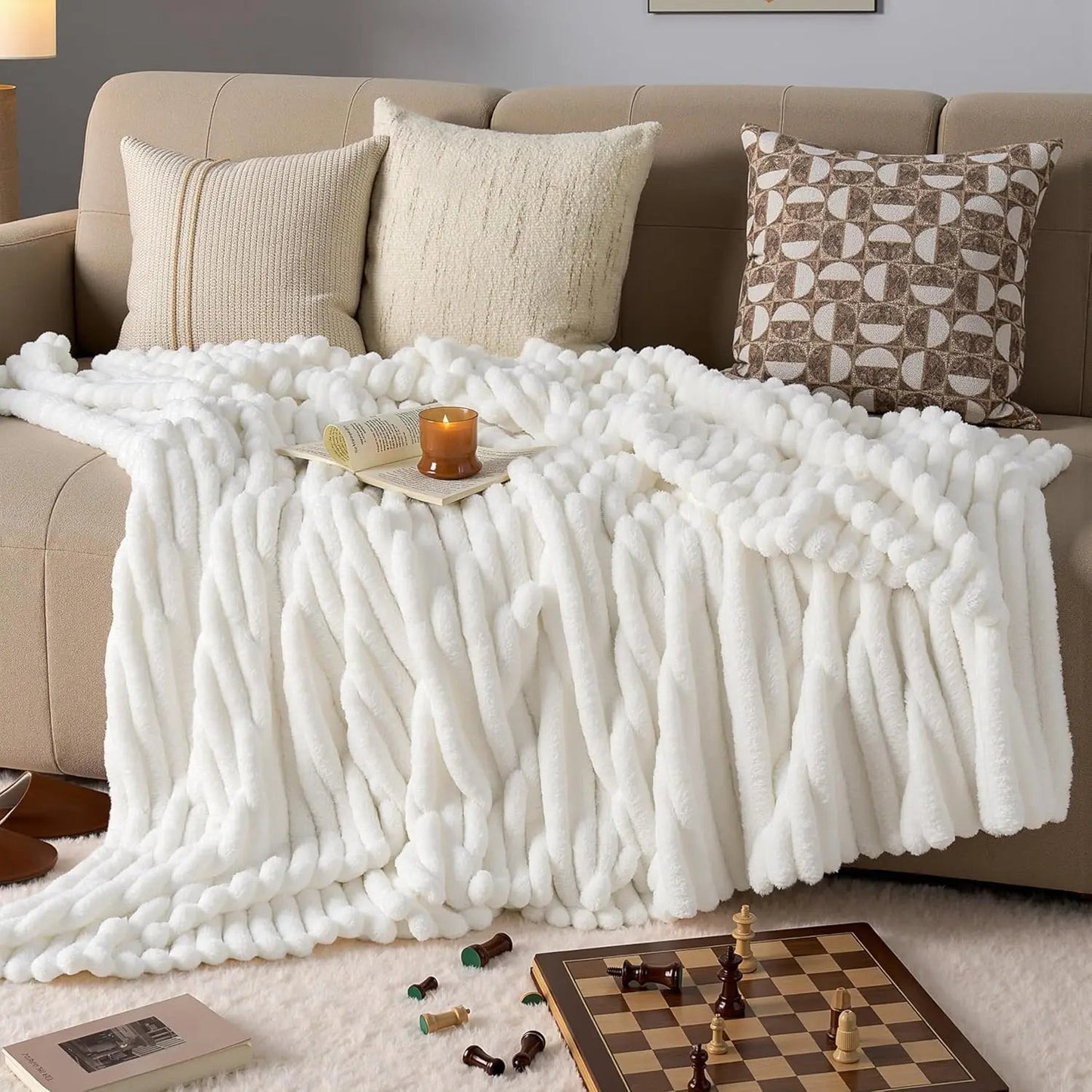 Joiedomi White Throw Blanket for Couch, Soft & Warm Fleece Blankets Gifts for Women Men Mom, Cozy Cute Soft Cream White Throw 50x60 Inches The Home Essentials