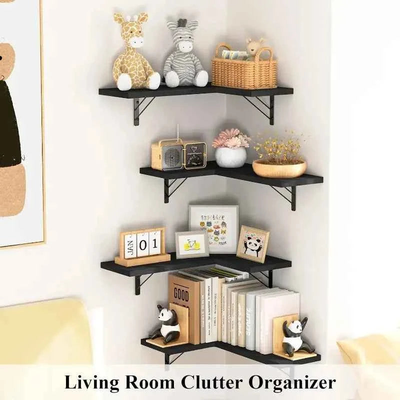 Space Saving Corner Wall Shelves Modern Corner Wall Mounted Shelves Delicate Wood Floating Shelves for Decoration