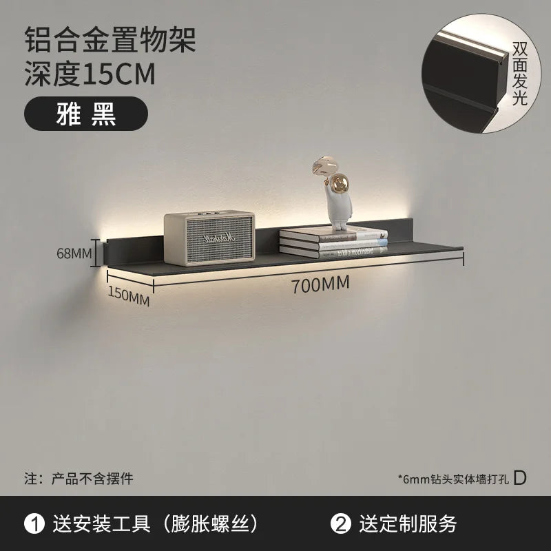 Luminous LED Storage Rack Aluminum Alloy Wall Holder L-shaped One-word Bookshelf for Living Room Metal Glowing Display Shelf The Home Essentials