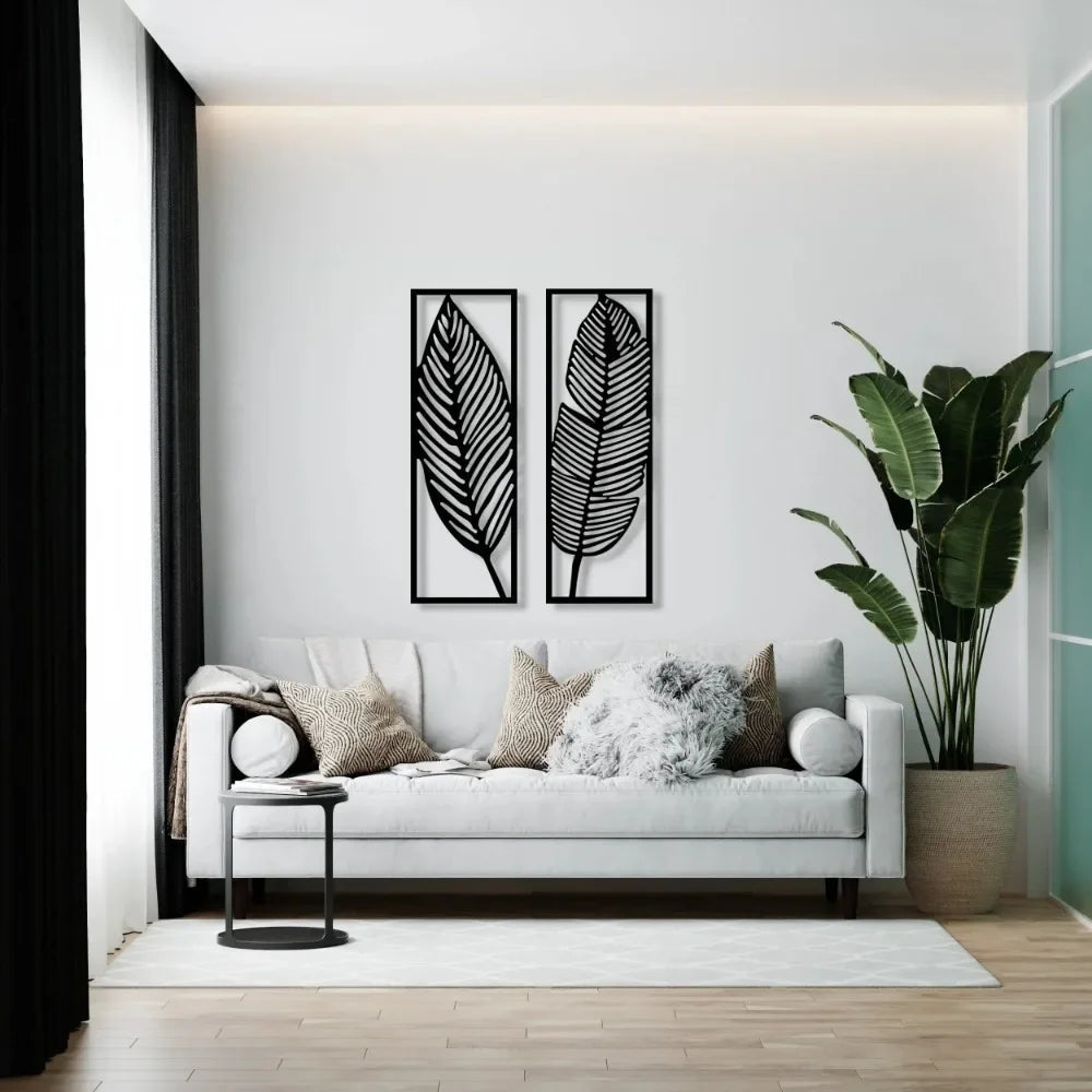 Decorative Leaves Metal Wall Art: Set of 2 for Home Wall Decor Black Metal Hanging Leaves Elegant Iron Art The Home Essentials
