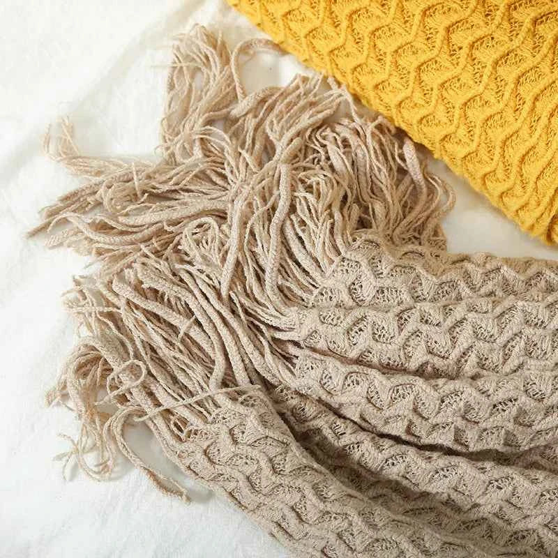 Nordic Knitted Blanket Soft Summer Air Conditioning Sofa Bed Plaid Travel Nap Cozy Blanket with Tassels for Comforter Decor