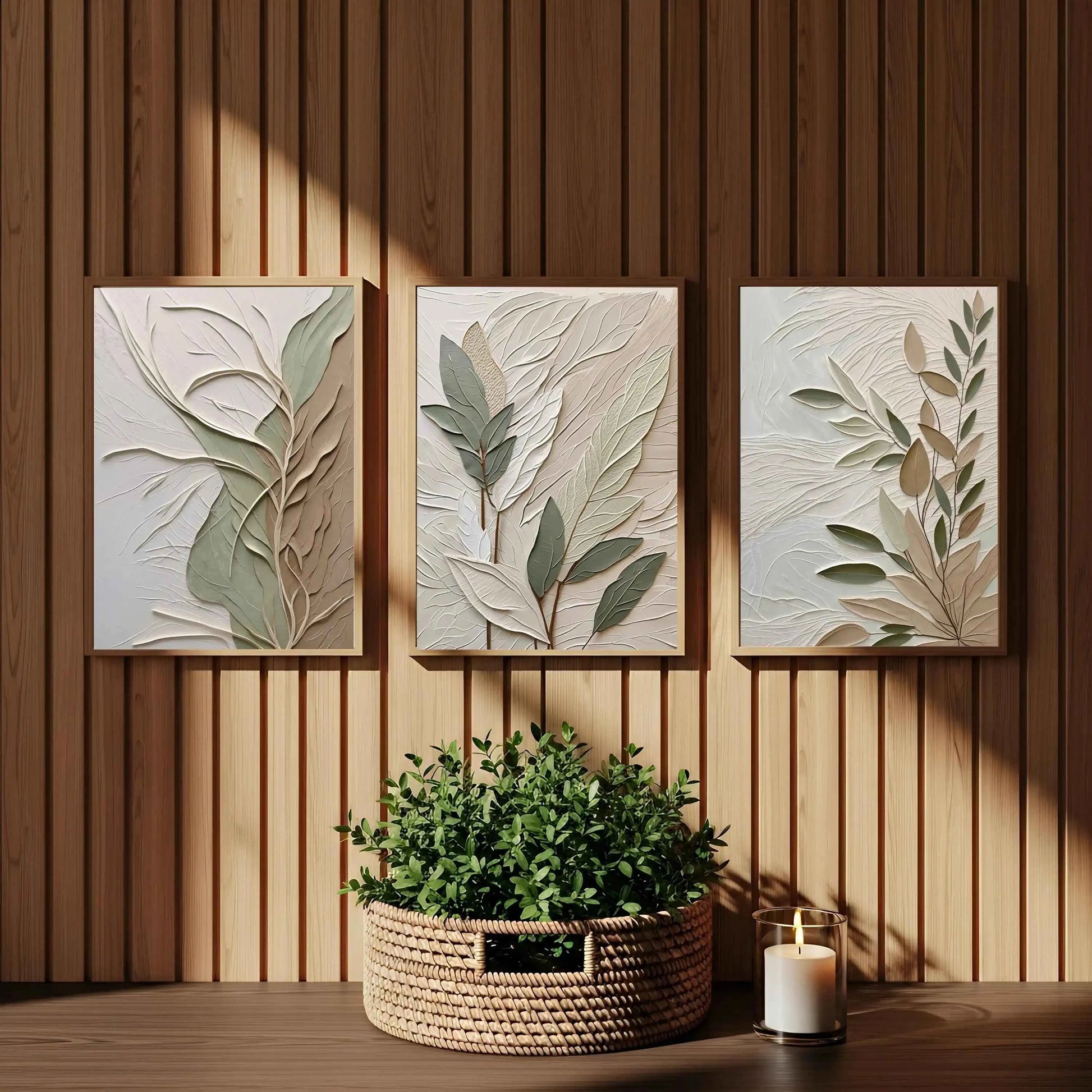 3pcs Textured Leaf Art Poster Neutral Tone Canvas Printing for Modern Home Decoration, Elegant Wall Arts Thoughtful Gifts
