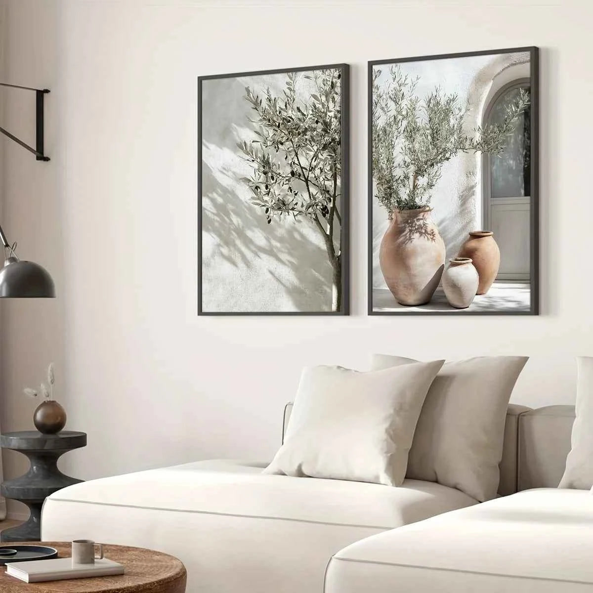 2pcs/set Neutral Olive Tree Shadow Vase Canvas Print Poster Retro Botanical Landscape Art Print Home Decor Art Poster Gifts