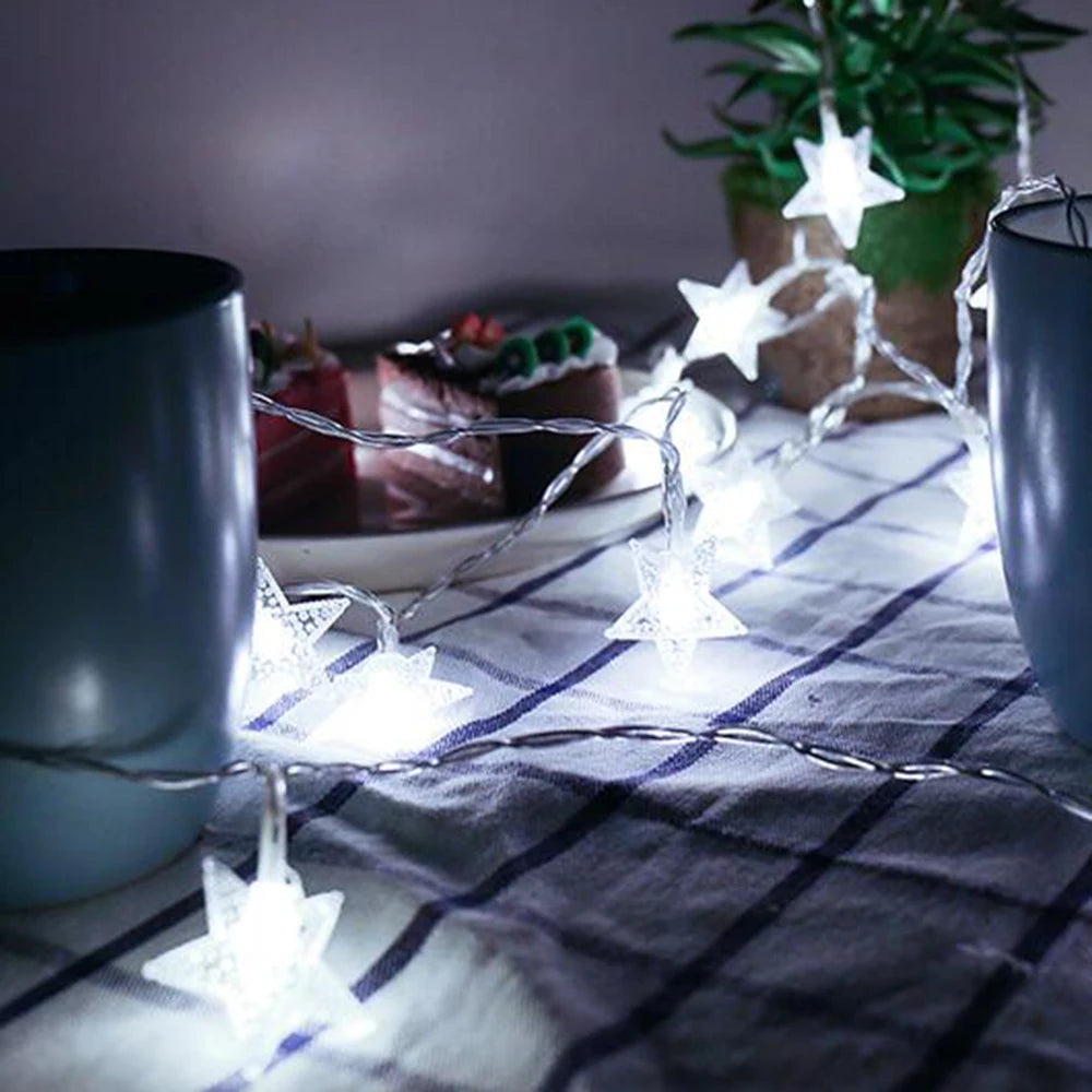 LED Star Fairy Lights Outdoor Chain Lights Garland Bulb String Lights Party Home Wedding Terrace Garden Christmas Decoration The Home Essentials