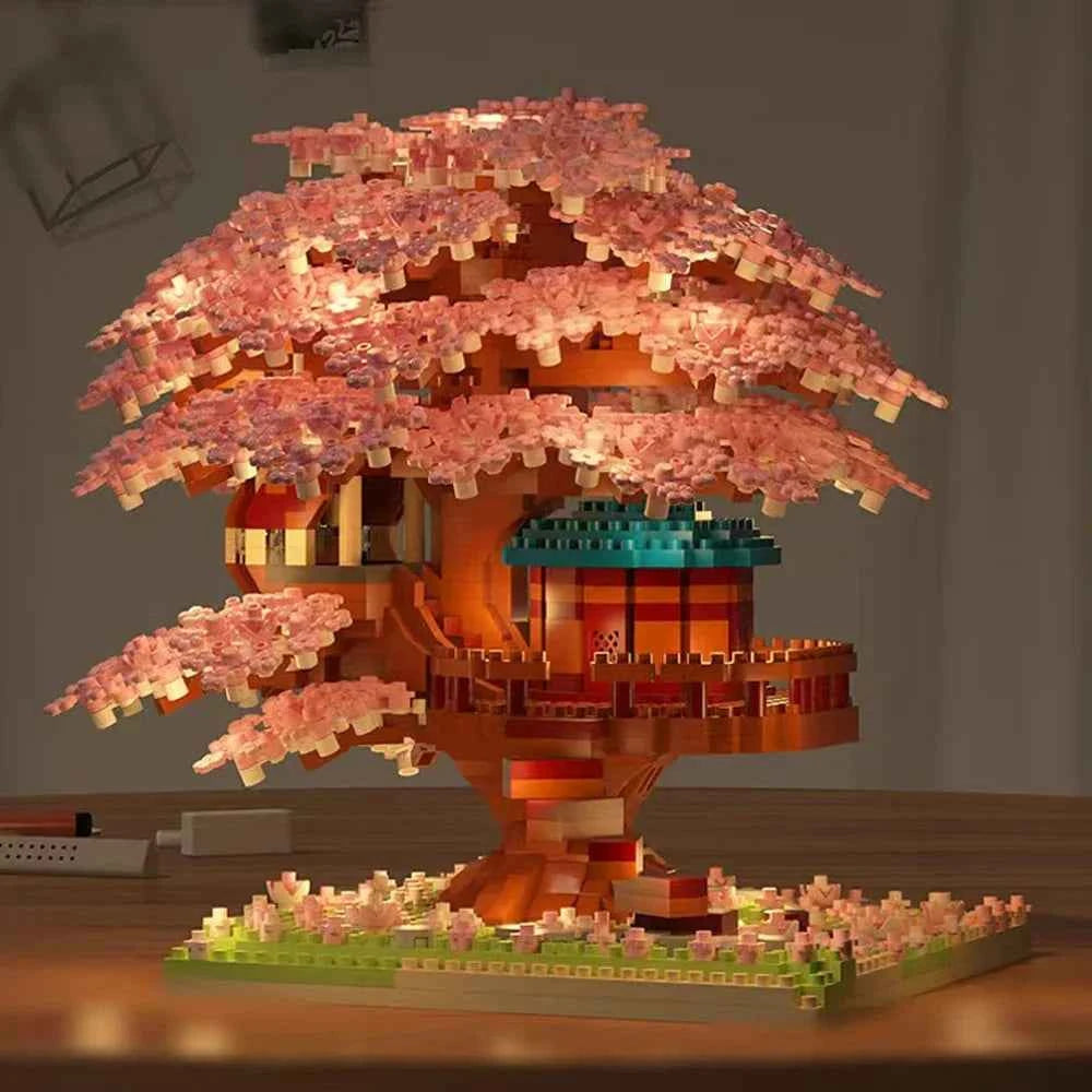 DIY Sakura Tree Building Blocks Set Diy Cherry Blossom Bricks with Light Treehouse Model Ornament Romantic Gift for Girl Friend