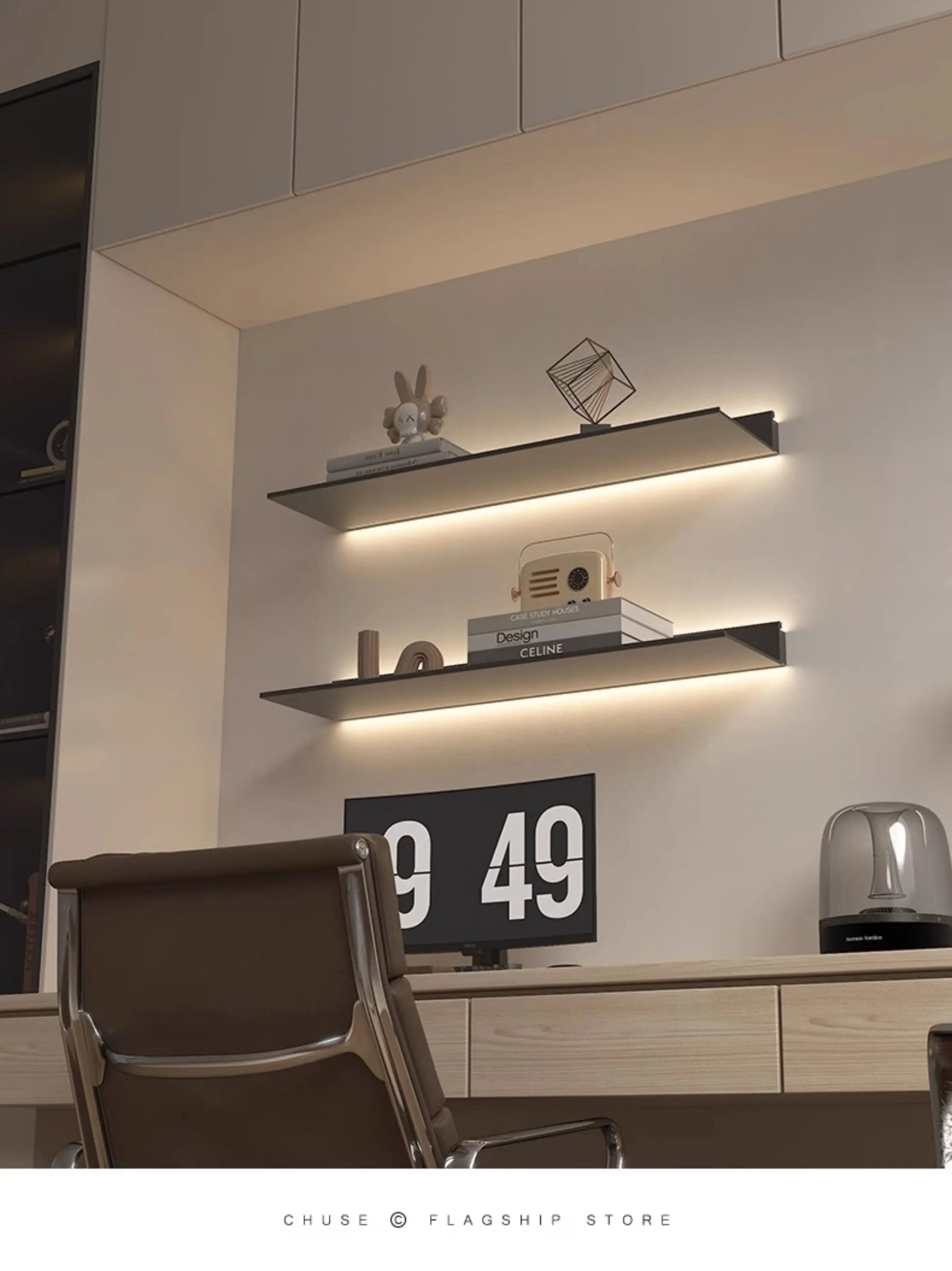 Luminous LED Storage Rack Aluminum Alloy Wall Holder L-shaped One-word Bookshelf for Living Room Metal Glowing Display Shelf The Home Essentials