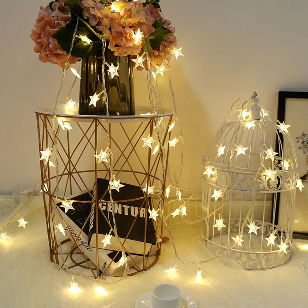LED Star Fairy Lights Outdoor Chain Lights Garland Bulb String Lights Party Home Wedding Terrace Garden Christmas Decoration The Home Essentials
