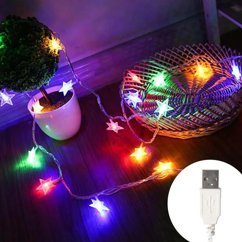 LED Star Fairy Lights Outdoor Chain Lights Garland Bulb String Lights Party Home Wedding Terrace Garden Christmas Decoration The Home Essentials