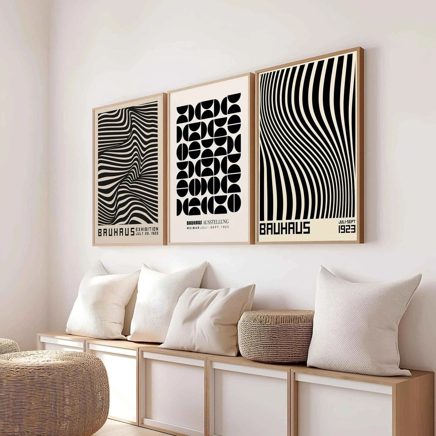 Abstract Orange Bauhaus Geometric Poster Pop Art Sunrise & Bicycle Wall Art Prints for Modern Living Room Dormitory Home Decor