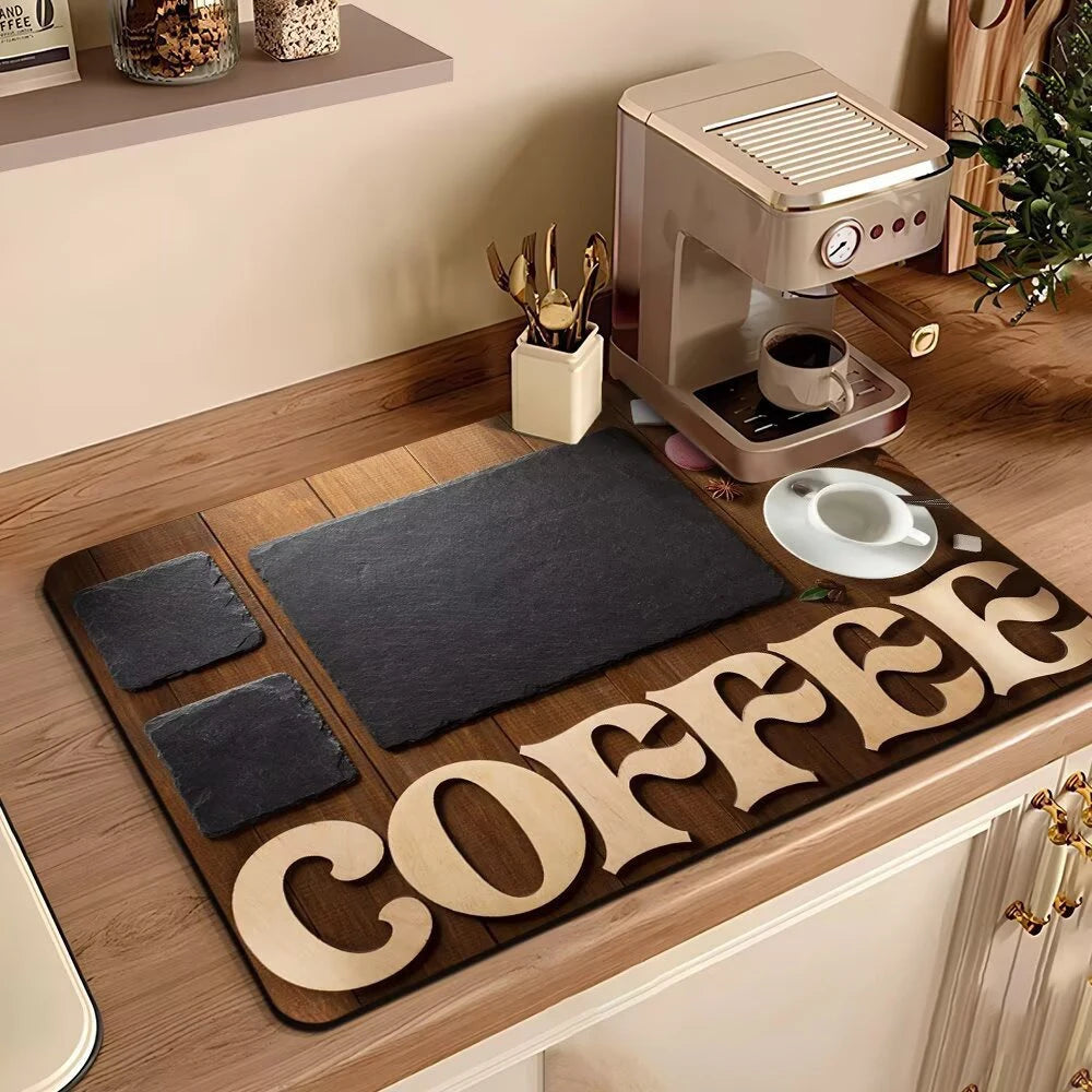 Coffee Machine Mat Waterproof Drain Pad Non-slip Dish Drying Mats for Kitchen Quick Dry Tableware Faucet Placemat Dinnerware The Home Essentials