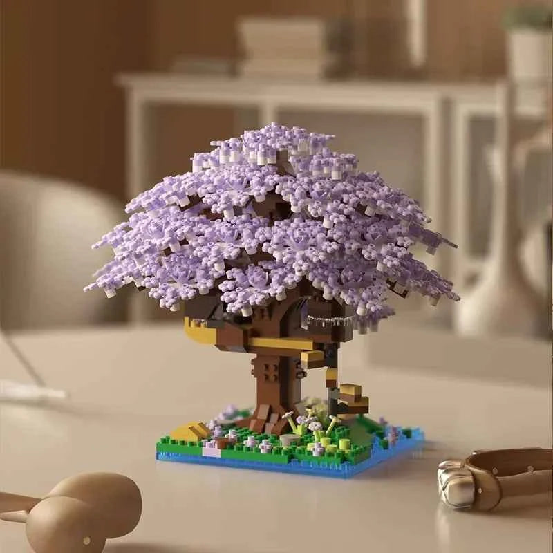 DIY Purple Romantic Cherry Blossom Flower Pink Tree House Assembly Building Blocks Classic Model Miniature Bricks Sets Kid Gifts
