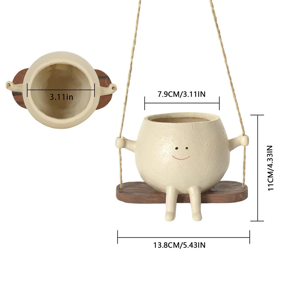 Swing Flower Container Resin Cartoon Flowerpot Creative Wall Hanging Head Planter Multifunctional Home Garden Patio Accessories The Home Essentials