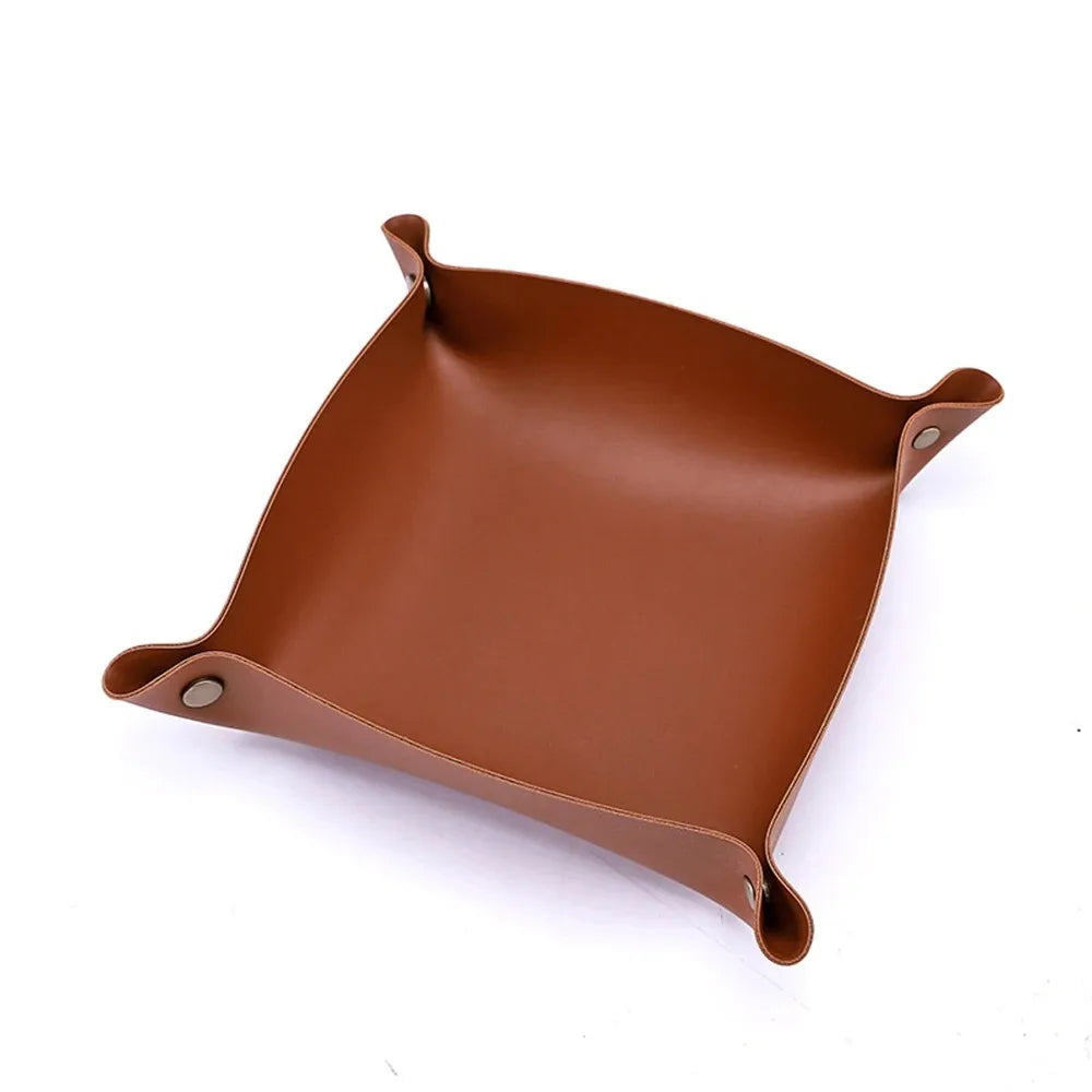 1PC 25X25CM Leather Tray Foldable Table Storage Box Jewelry Key Coin Desk Top Organizer Entryway Nightstand Home  Decoration The Home Essentials